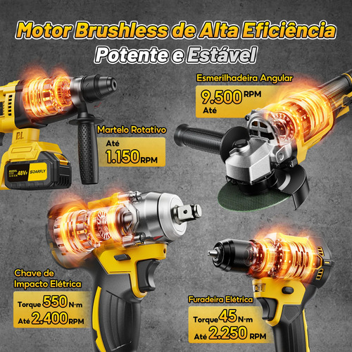 Kit 4 Em 1 Ferramentas Elétricas Profissional Com Baterias