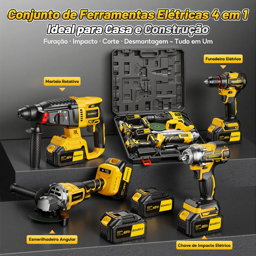 Kit 4 Em 1 Ferramentas Elétricas Profissional Com Baterias
