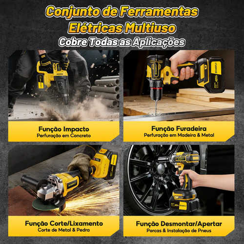 Kit 4 Em 1 Ferramentas Elétricas Profissional Com Baterias