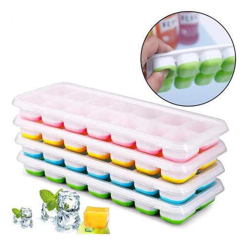 Kit 4 formas de gelo rezzet com tampa e fundo flexivel em si