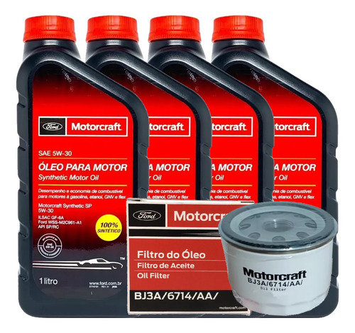 Kit 4 litros de oleo 5w30 e filtro motorcraft ford ecosport