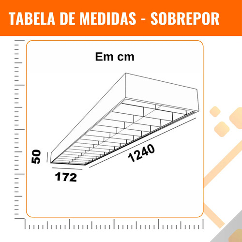 Kit 4 Luminária Teto Sobrepor Aleta Tubular Led 18w T8 120cm