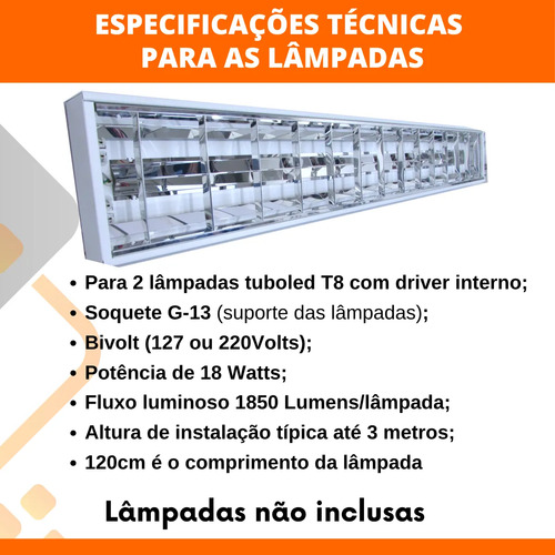 Kit 4 Luminária Teto Sobrepor Aleta Tubular Led 18w T8 120cm