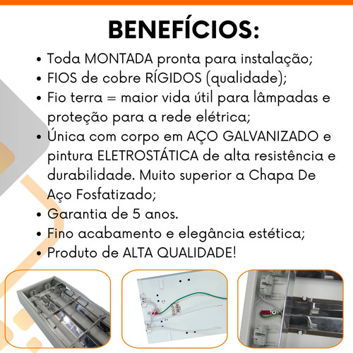 Kit 4 Luminária Teto Sobrepor Aleta Tubular Led 18w T8 120cm