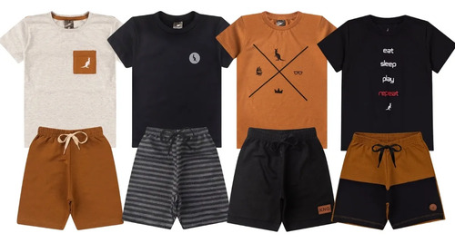 Kit 4 pecas 2 conjuntos roupa infantil menino verao sortido