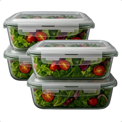 Kit 4 potes vidro 1040ml hermetico marmita forno refratario