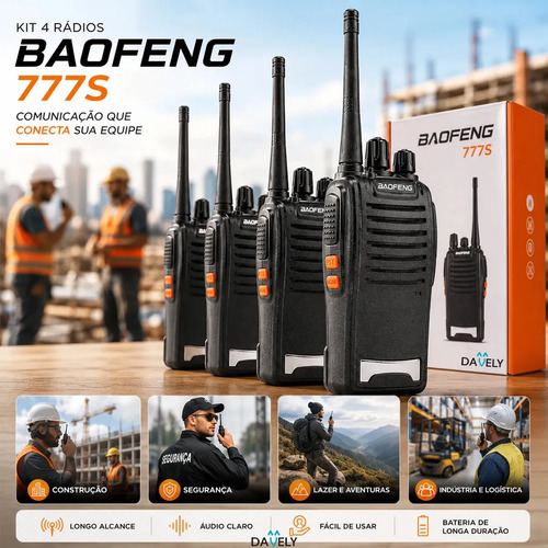 Kit 4 radios comunicadores walkie talkie baofeng 777s profis