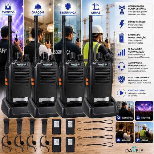 Kit 4 radios comunicadores walkie talkie profissional evento