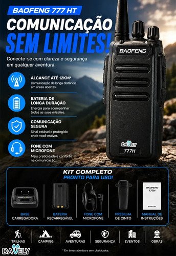Kit 4 Rádios Comunicadores Walkie Talkie Profissional Eventos HT UHF Radinho walk talk - Com Fone Microfone e Acessórios Comunicação Segura Longo distancia Segurança Garçom Portátil Antena PTT Davely