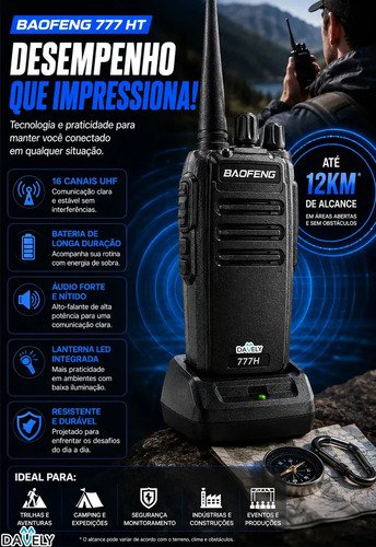 Kit 4 Rádios Comunicadores Walkie Talkie Profissional Eventos HT UHF Radinho walk talk - Com Fone Microfone e Acessórios Comunicação Segura Longo distancia Segurança Garçom Portátil Antena PTT Davely