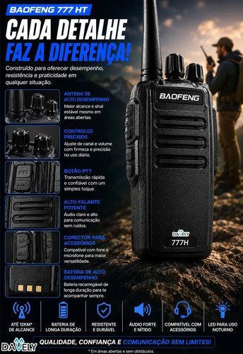 Kit 4 Rádios Comunicadores Walkie Talkie Profissional Eventos HT UHF Radinho walk talk - Com Fone Microfone e Acessórios Comunicação Segura Longo distancia Segurança Garçom Portátil Antena PTT Davely