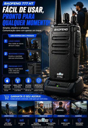 Kit 4 Rádios Comunicadores Walkie Talkie Profissional Eventos HT UHF Radinho walk talk - Com Fone Microfone e Acessórios Comunicação Segura Longo distancia Segurança Garçom Portátil Antena PTT Davely