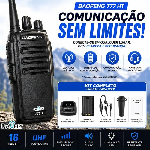 Kit 4 Rádios Comunicadores Walkie Talkie Profissional Eventos HT UHF Radinho walk talk - Com Fone Microfone e Acessórios Comunicação Segura Longo distancia Segurança Garçom Portátil Antena PTT Davely