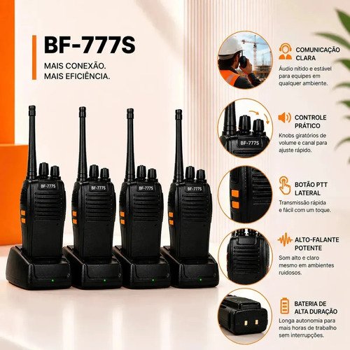 Kit 4 rado comuncadores bf 777s profissional sem baofeng fio