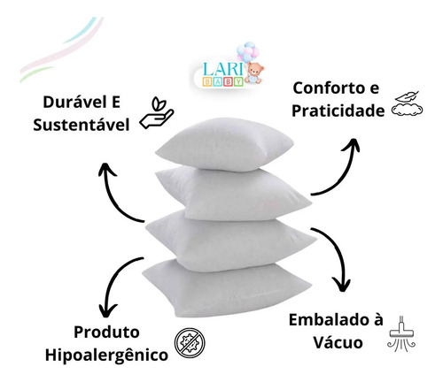 Kit 4 Refis de Almofada Laribaby Super Macio para Enchimento de Fibra Siliconada Antialérgico 45x45 cm Branco