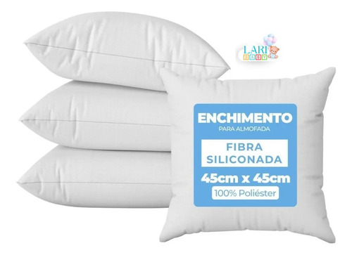 Kit 4 Refis de Almofada Laribaby Super Macio para Enchimento de Fibra Siliconada Antialérgico 45x45 cm Branco