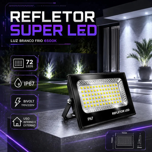 Kit 4 refletores led 400w blackone bivolt ip67 branco frio 6