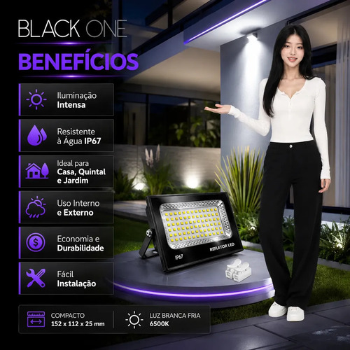 Kit 4 Refletores LED 400W Blackone Bivolt IP67 Branco Frio 6500K Externo
