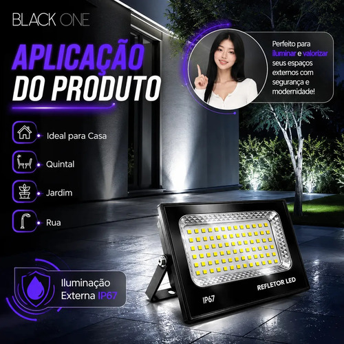 Kit 4 Refletores LED 400W Blackone Bivolt IP67 Branco Frio 6500K Externo