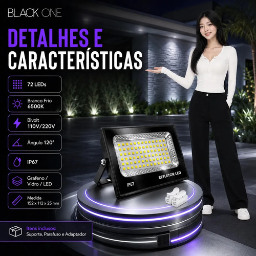 Kit 4 Refletores LED 400W Blackone Bivolt IP67 Branco Frio 6500K Externo
