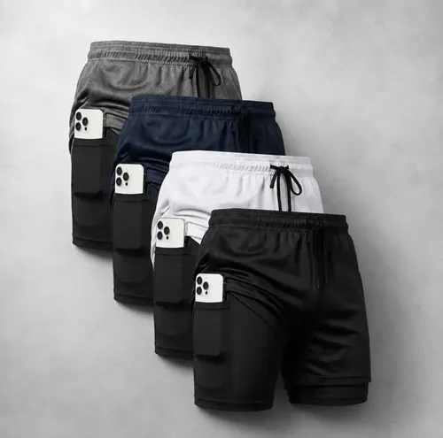 Kit 4 shorts 2 em 1 dryfit masculino corrida academia treino