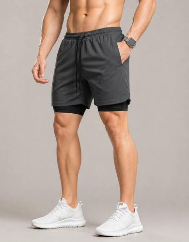 Kit 4 Shorts 2 Em 1 Duplo Bolso Para Academia Treino Corrida