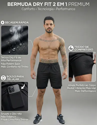 Kit 4 Shorts 2 Em 1 Duplo Dryfit Masculino Compressão Térmic