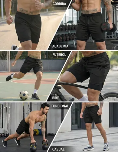 Kit 4 Shorts 2 Em 1 Duplo Dryfit Masculino Compressão Térmic
