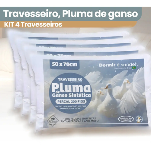 Kit 4 travesseiro de pluma de ganso sintetica super macio pr