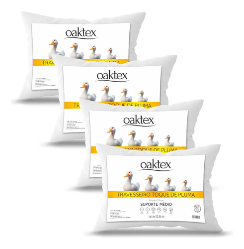 Kit 4 travesseiros oaktex 50x70 antialergico fibra siliconad