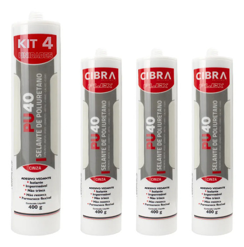 Kit 4 unid selante poliuretano pu 40 cibra flex cinza pu40 m