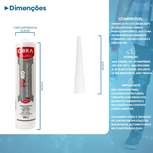 Kit 4 Unid Selante Poliuretano Pu 40 Cibra Flex Cinza Pu40 Mais Vendido