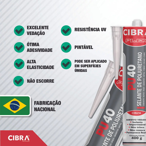 Kit 4 Unid Selante Poliuretano Pu 40 Cibra Flex Cinza Pu40 Mais Vendido