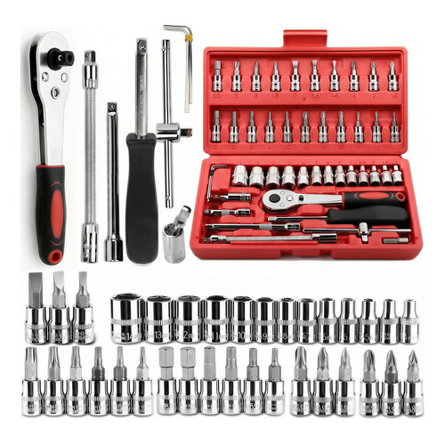 Kit 46 pecas jogo de chave catraca soquete combo maleta 1