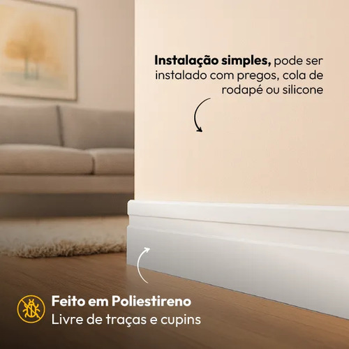Kit 5 Barras 2m Rodape Poliestireno Frisado 10cm Altura Alut