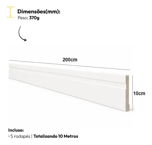 Kit 5 Barras 2m Rodape Poliestireno Frisado 10cm Altura Alut