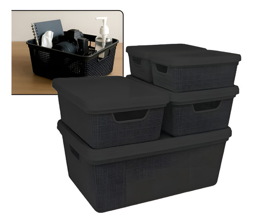 Kit 5 caixas organizadoras cesto tampa multiuso 2l 6l 16l ca