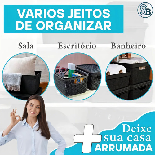 Kit 5 Caixas Organizadoras Cesto Tampa Multiuso 2l 6l 16l Casa Cozinha Banheiro