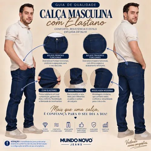 Kit 5 Calças Masculina Jeans Com Elastano Trabalho/passeio