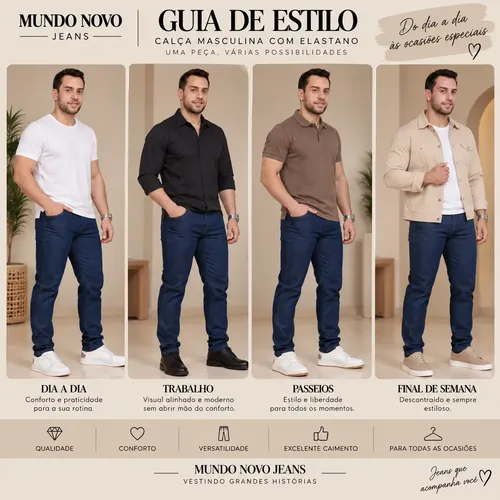 Kit 5 Calças Masculina Jeans Com Elastano Trabalho/passeio