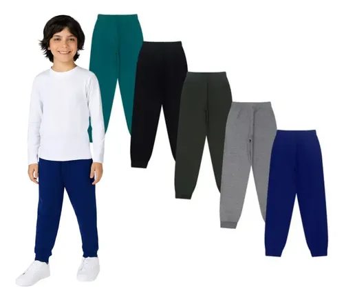 Kit 5 calcas moletom infantil juvenil menino flanelada