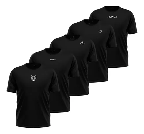Kit 5 camisetas dry all black alpha