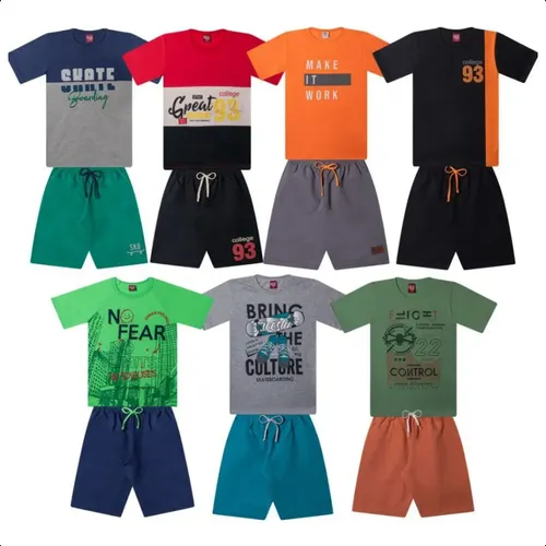 Kit 5 Conjuntos Infantil Juvenil Camiseta + Bermuda Menino
