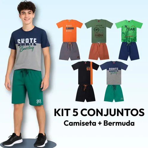 Kit 5 conjuntos roupa infantil juvenil menino verao calor