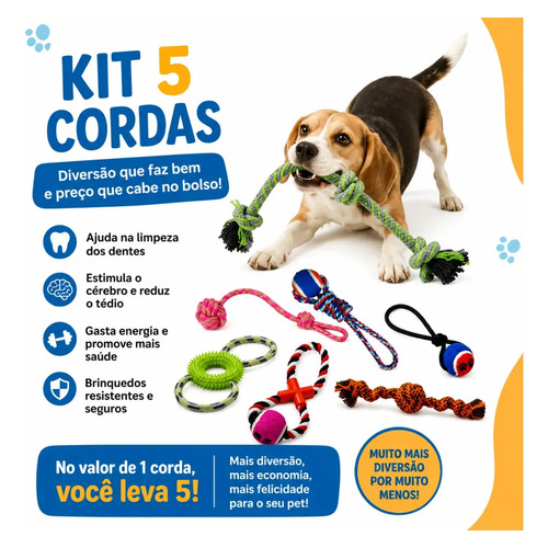 Kit 5 Cordas Brinquedos Mordedores Puxador P/ Cachorro