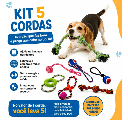 Kit 5 Cordas Brinquedos Mordedores Puxador P/ Cachorro