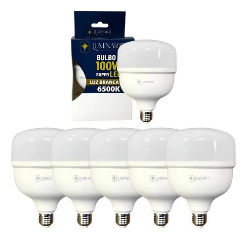 Kit 5 lampadas led 100w bulbo branco frio 6500k e27 branco f