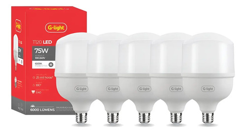 Kit 5 lampadas led bulbo alta potencia 75w bivolt g light lu