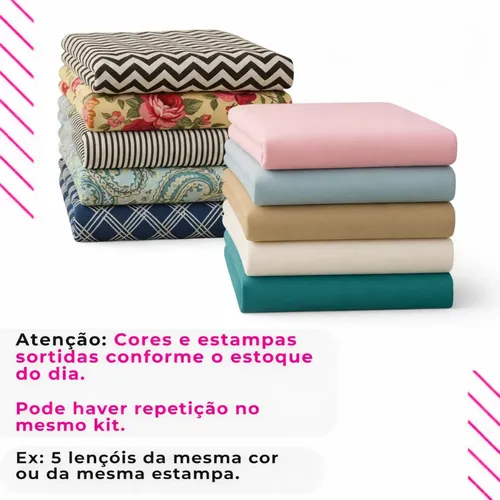 Kit 5 Lençóis Solteiro Sem Elástico 400 Fios Liso