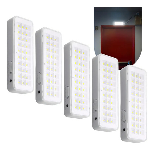 Kit 5 luminaria de emergencia 30leds bateria recarregavel co
